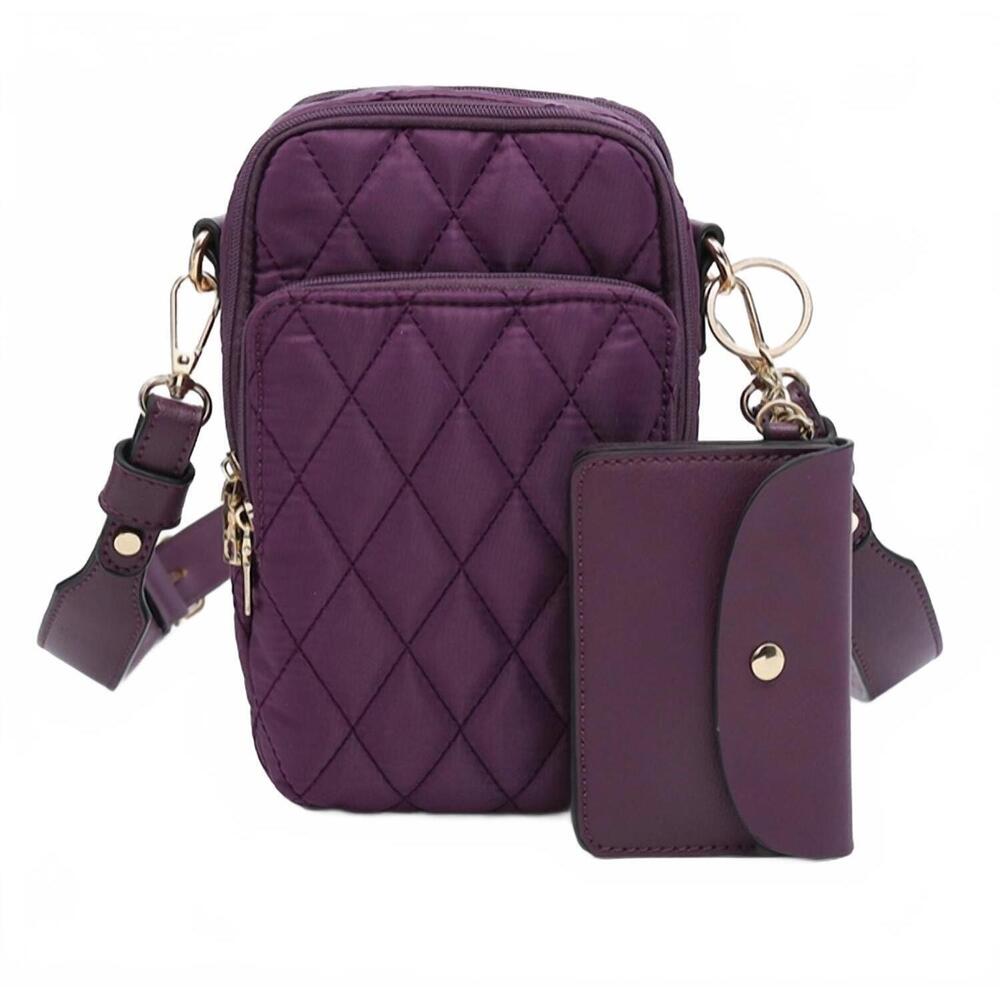 NEW JEN & CO. women's parker quilted crossbody travel purse in plum